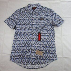 Rock & Roll Denim Men's Large Short Sleeve Paisley Print Snap Shirt Blue